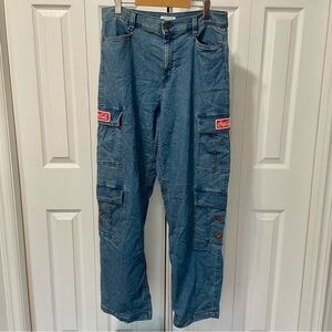 Sofia Vergara Coca Cola Denim Blue Wide Leg Cargo Pants